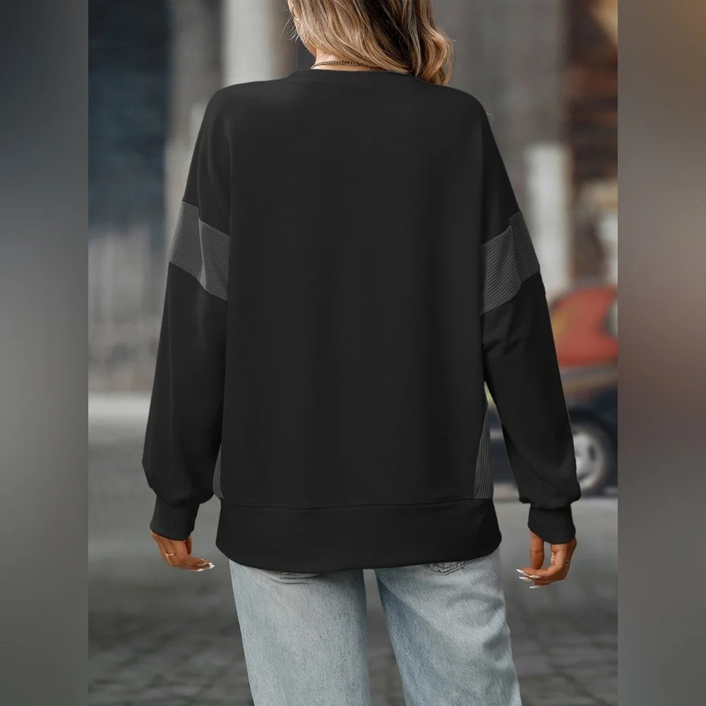 Slit Round Neck Long Sleeve Sweatshirt